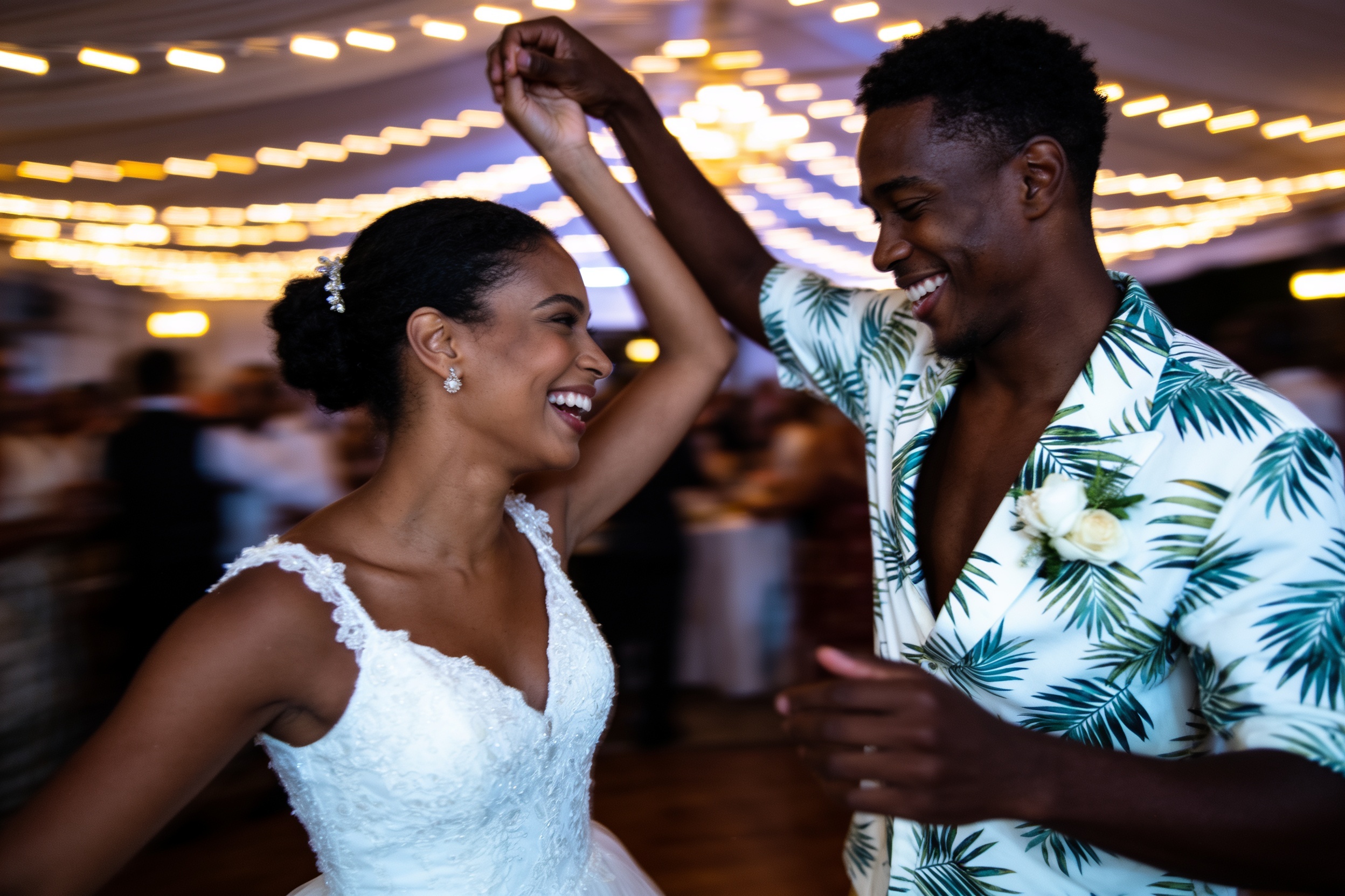 A couple celebrating together